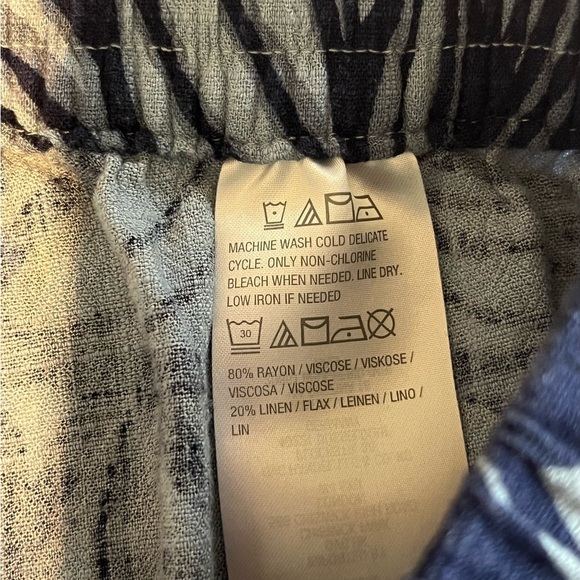 SUSAN GRAVER LINEN BLEND CROP TIE WAIST PANTS XS BLUE TROPICAL PRINT - Picture 6 of 10